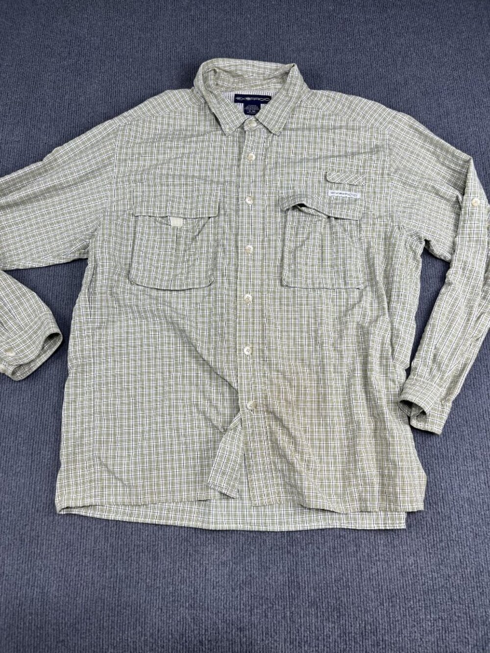 ExOfficio Mens Green Plaid Long Sleeve Button Down Shirt XL